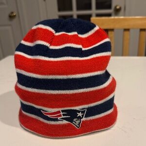 New England Patriot Reversible Striped Beanie - Red, Blue, and White